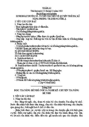 Kế hoạch bài dạy Lớp 3 - Tuần 12 - Năm học 2022-2023 - Trần Thị Vân