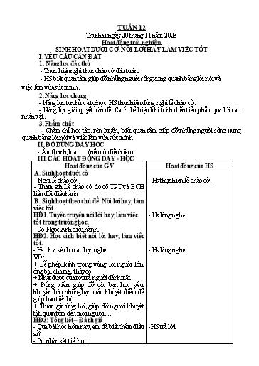 Kế hoạch bài dạy Lớp 3 - Tuần 12 - Năm học 2023-2024 - Trần Thị Vân