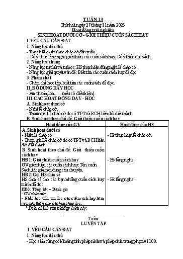 Kế hoạch bài dạy Lớp 3 - Tuần 13 - Năm học 2023-2024 - Trần Thị Vân