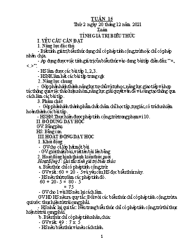 Kế hoạch bài dạy Lớp 3 - Tuần 15 - Năm học 2021-2022 - Trần Thị Vân