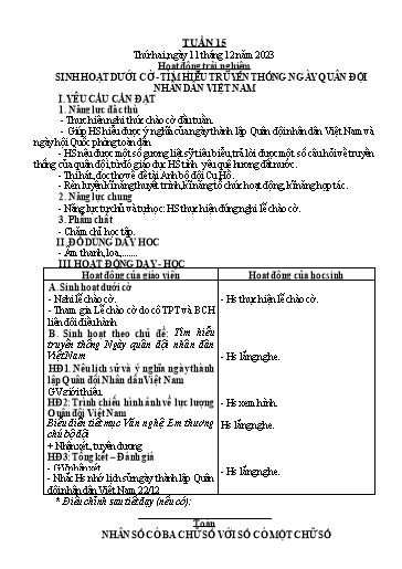 Kế hoạch bài dạy Lớp 3 - Tuần 15 - Năm học 2023-2024 - Trần Thị Vân