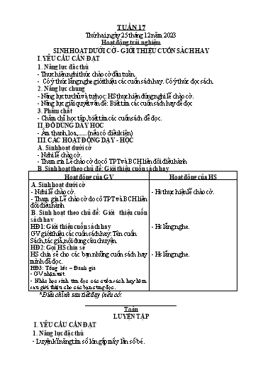 Kế hoạch bài dạy Lớp 3 - Tuần 17 - Năm học 2023-2024 - Trần Thị Vân