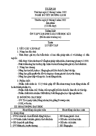 Kế hoạch bài dạy Lớp 3 - Tuần 18 - Năm học 2022-2023 - Trần Thị Vân