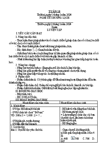 Kế hoạch bài dạy Lớp 3 - Tuần 18 - Năm học 2023-2024 - Trần Thị Vân