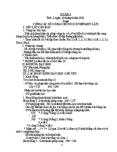 Kế hoạch bài dạy Lớp 3 - Tuần 2 - Năm học 2021-2022 - Trần Thị Vân