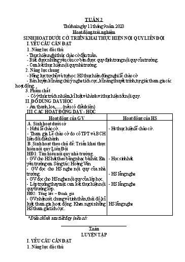Kế hoạch bài dạy Lớp 3 - Tuần 2 - Năm học 2023-2024 - Trần Thị Vân