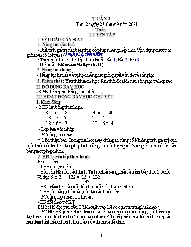 Kế hoạch bài dạy Lớp 3 - Tuần 3 - Năm học 2021-2022 - Trần Thị Vân