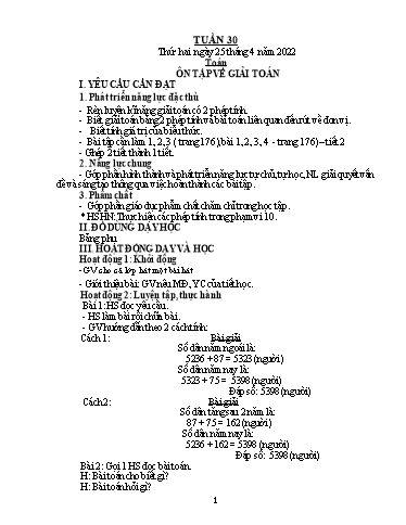 Kế hoạch bài dạy Lớp 3 - Tuần 30 - Năm học 2021-2022 - Trần Thị Vân