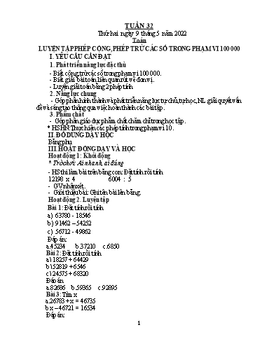 Kế hoạch bài dạy Lớp 3 - Tuần 32 - Năm học 2021-2022 - Trần Thị Vân