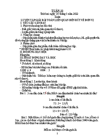 Kế hoạch bài dạy Lớp 3 - Tuần 33 - Năm học 2021-2022 - Trần Thị Vân