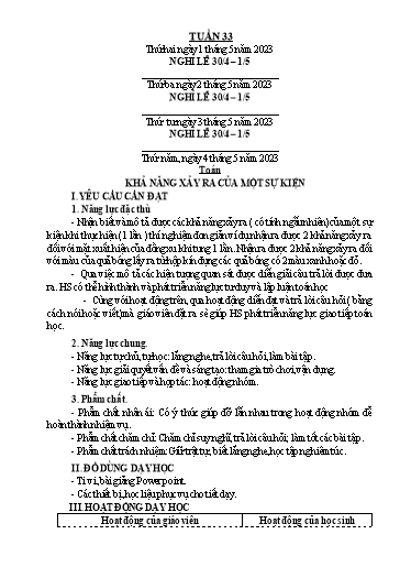 Kế hoạch bài dạy Lớp 3 - Tuần 33 - Năm học 2022-2023 - Trần Thị Vân