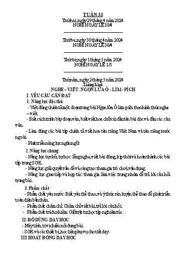 Kế hoạch bài dạy Lớp 3 - Tuần 33 - Năm học 2023-2024 - Trần Thị Vân