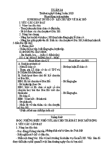Kế hoạch bài dạy Lớp 3 - Tuần 34 - Năm học 2022-2023 - Trần Thị Vân