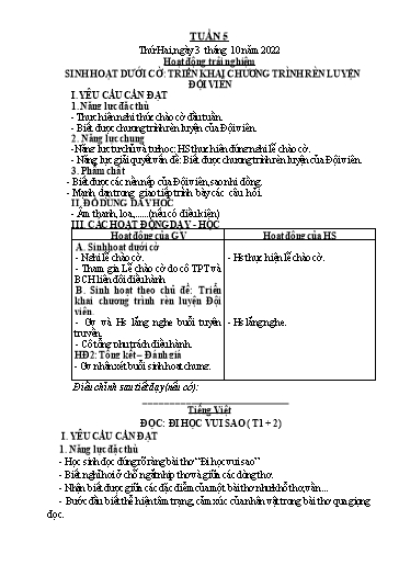 Kế hoạch bài dạy Lớp 3 - Tuần 5 - Năm học 2022-2023 - Trần Thị Vân