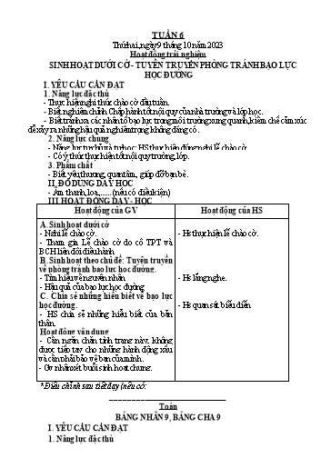 Kế hoạch bài dạy Lớp 3 - Tuần 6 - Năm học 2023-2024 - Trần Thị Vân