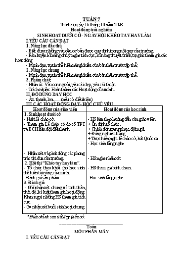 Kế hoạch bài dạy Lớp 3 - Tuần 7 - Năm học 2023-2024 - Trần Thị Vân