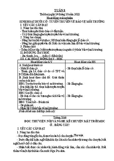Kế hoạch bài dạy Lớp 3 - Tuần 8 - Năm học 2022-2023 - Trần Thị Vân