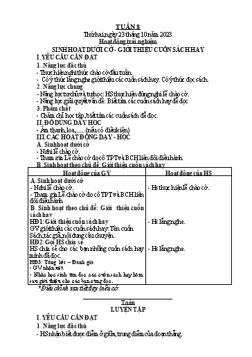 Kế hoạch bài dạy Lớp 3 - Tuần 8 - Năm học 2023-2024 - Trần Thị Vân