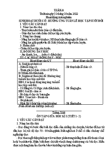 Kế hoạch bài dạy Lớp 3 - Tuần 9 - Năm học 2022-2023 - Trần Thị Vân
