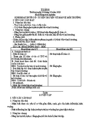 Kế hoạch bài dạy Lớp 3 - Tuần 9 - Năm học 2023-2024 - Trần Thị Vân