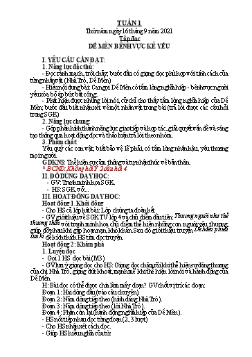 Kế hoạch bài dạy Lớp 4 - Tuần 1 - Năm học 2021-2022 - Hoàng Thị Trang