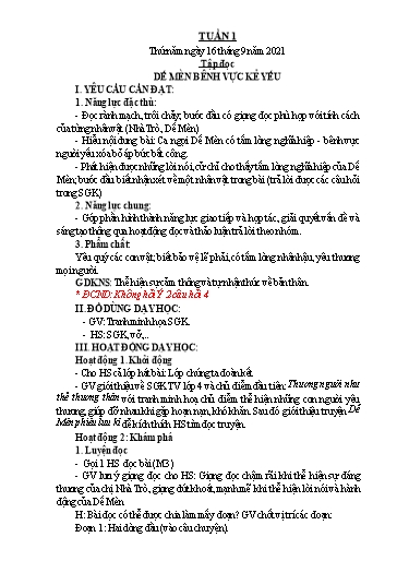 Kế hoạch bài dạy Lớp 4 - Tuần 1 - Năm học 2021-2022 - Hoàng Xuân Bách