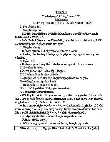 Kế hoạch bài dạy Lớp 4 - Tuần 10 - Năm học 2021-2022 - Hoàng Xuân Bách