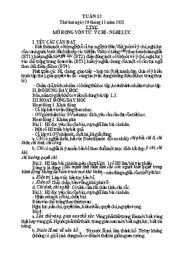 Kế hoạch bài dạy Lớp 4 - Tuần 12 - Năm học 2021-2022 - Hoàng Thị Trang
