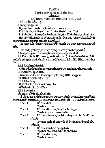 Kế hoạch bài dạy Lớp 4 - Tuần 14 - Năm học 2021-2022 - Hoàng Thị Trang (tiếp theo)