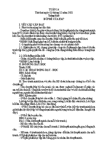 Kế hoạch bài dạy Lớp 4 - Tuần 14 - Năm học 2021-2022 - Hoàng Thị Trang