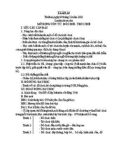 Kế hoạch bài dạy Lớp 4 - Tuần 15 - Năm học 2021-2022 - Hoàng Xuân Bách