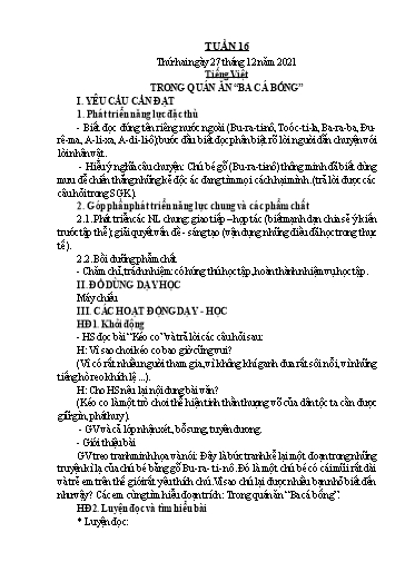 Kế hoạch bài dạy Lớp 4 - Tuần 16 - Năm học 2021-2022 - Hoàng Xuân Bách