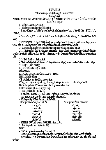 Kế hoạch bài dạy Lớp 4 - Tuần 18 - Năm học 2021-2022 - Hoàng Thị Trang