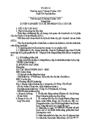 Kế hoạch bài dạy Lớp 4 - Tuần 21 - Năm học 2021-2022 - Hoàng Thị Trang