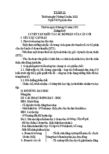 Kế hoạch bài dạy Lớp 4 - Tuần 21 - Năm học 2021-2022 - Hoàng Xuân Bách