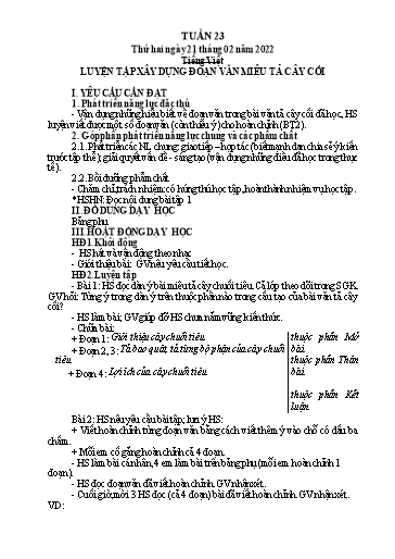 Kế hoạch bài dạy Lớp 4 - Tuần 23 - Năm học 2021-2022 - Hoàng Thị Trang