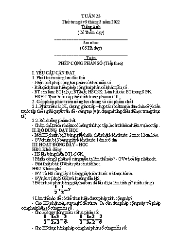 Kế hoạch bài dạy Lớp 4 - Tuần 23 - Năm học 2021-2022 - Hoàng Thị Trang (tiếp theo)