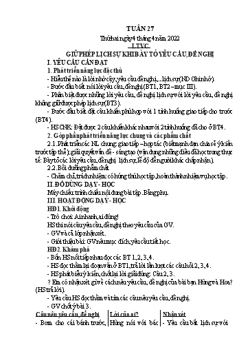 Kế hoạch bài dạy Lớp 4 - Tuần 27 - Năm học 2021-2022 - Hoàng Xuân Bách
