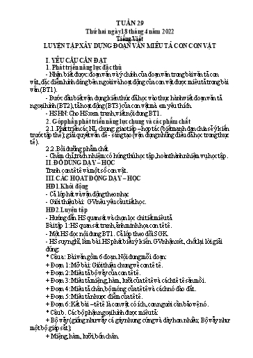 Kế hoạch bài dạy Lớp 4 - Tuần 29 - Năm học 2021-2022 - Hoàng Thị Trang