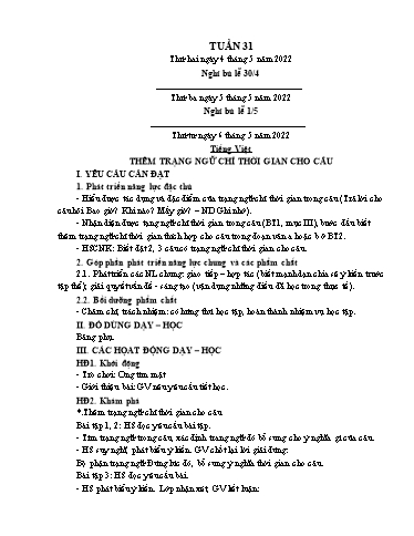 Kế hoạch bài dạy Lớp 4 - Tuần 31 - Năm học 2021-2022 - Hoàng Xuân Bách