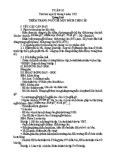 Kế hoạch bài dạy Lớp 4 - Tuần 32 - Năm học 2021-2022 - Hoàng Thị Trang