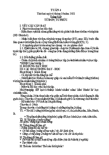 Kế hoạch bài dạy Lớp 4 - Tuần 4 - Năm học 2021-2022 - Hoàng Thị Trang