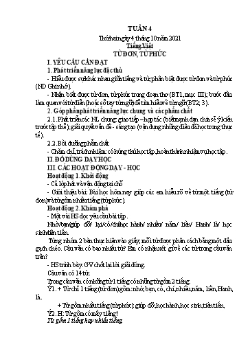 Kế hoạch bài dạy Lớp 4 - Tuần 4 - Năm học 2021-2022 - Hoàng Xuân Bách