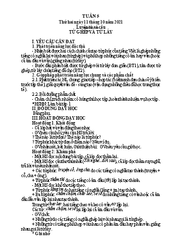 Kế hoạch bài dạy Lớp 4 - Tuần 5 - Năm học 2021-2022 - Hoàng Thị Trang