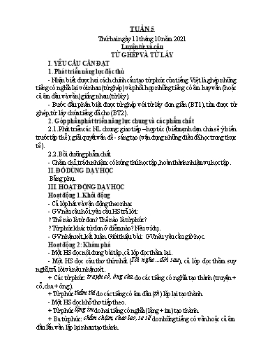 Kế hoạch bài dạy Lớp 4 - Tuần 5 - Năm học 2021-2022 - Hoàng Xuân Bách