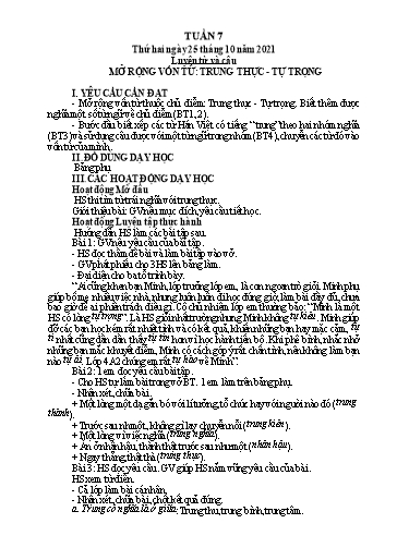Kế hoạch bài dạy Lớp 4 - Tuần 7 - Năm học 2021-2022 - Hoàng Thị Trang