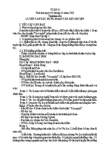 Kế hoạch bài dạy Lớp 4 - Tuần 8 - Năm học 2021-2022 - Hoàng Thị Trang