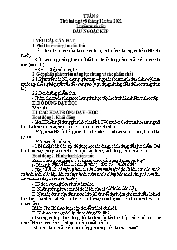 Kế hoạch bài dạy Lớp 4 - Tuần 9 - Năm học 2021-2022 - Hoàng Thị Trang