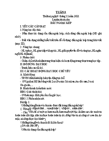 Kế hoạch bài dạy Lớp 4 - Tuần 9 - Năm học 2021-2022 - Hoàng Xuân Bách