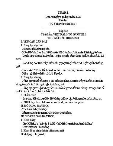 Kế hoạch bài dạy Lớp 5 - Tuần 1 - Năm học 2023-2024 - Hoàng Xuân Bách